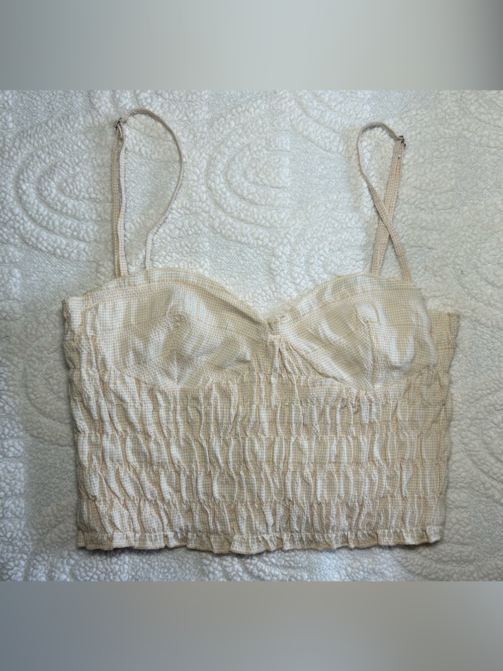 Zara Cream Smocked Crop Bandeau with Straps